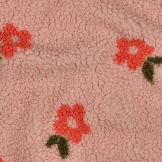 Tissu teddy sherpa imprimé fleurs coloris rose pâle