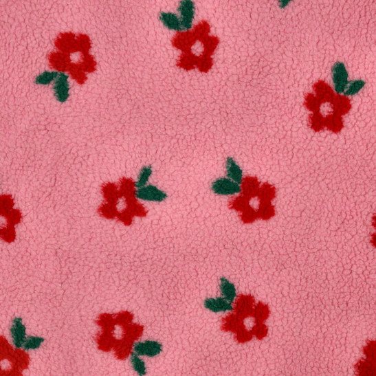 Tissu teddy sherpa imprimé fleurs coloris rose