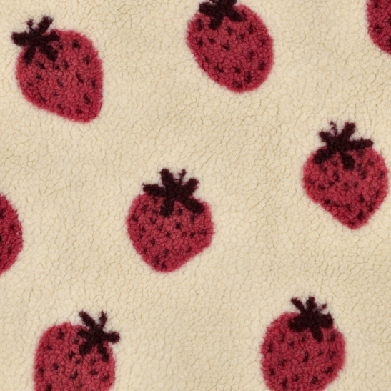 Tissu teddy sherpa imprimé fraises coloris écru