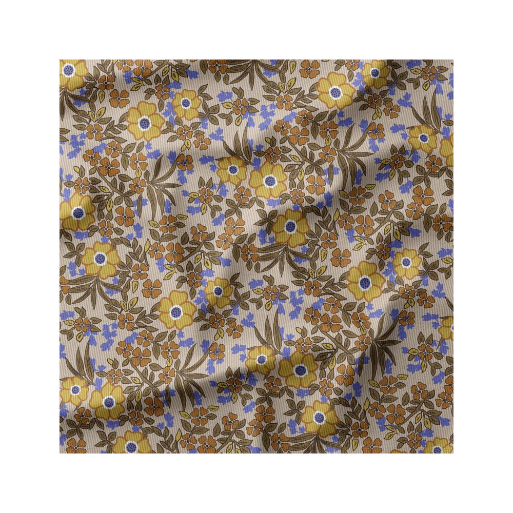 Tissu velours fine côte Domotex imprimé Primula