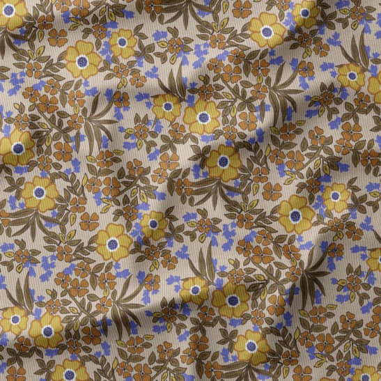 Tissu velours fine côte Domotex imprimé Primula