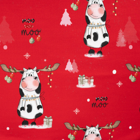 Tissu jersey french terry numérique de Noël imprimé vaches