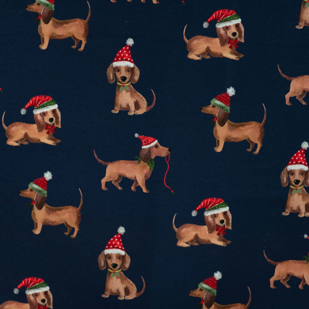 Tissu jersey french terry numérique imprimé chien de Noël
