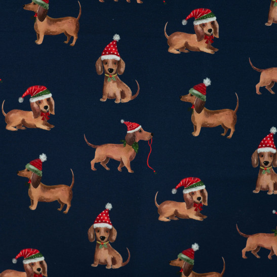 Tissu jersey french terry numérique imprimé chien de Noël