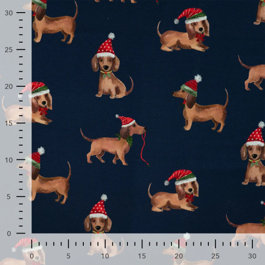 Tissu jersey french terry numérique imprimé chien de Noël