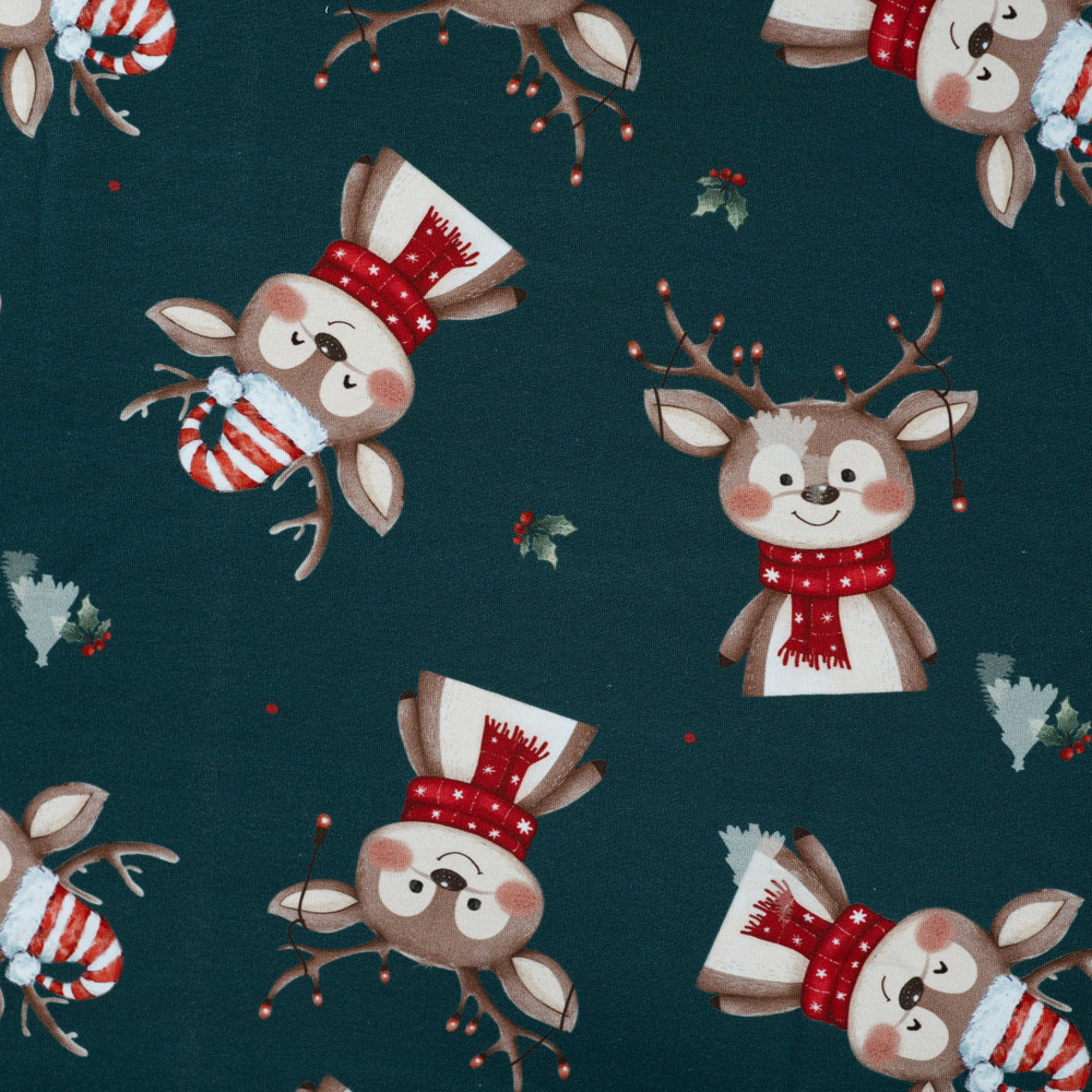 Tissu jersey french terry numérique imprimé élan de Noël