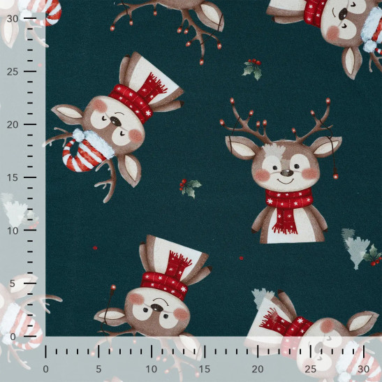Tissu jersey french terry numérique imprimé élan de Noël