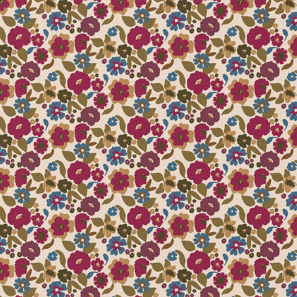 Tissu coton Domotex imprimé Jany bordeaux