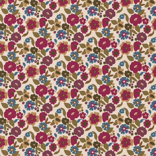 Tissu coton Domotex imprimé Jany bordeaux