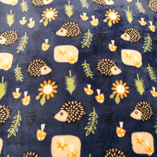 Polar fleece material  printed with hedgehog