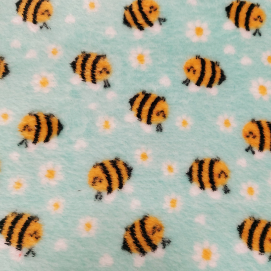 Tissu polaire doudou imprimé abeilles coloris vert