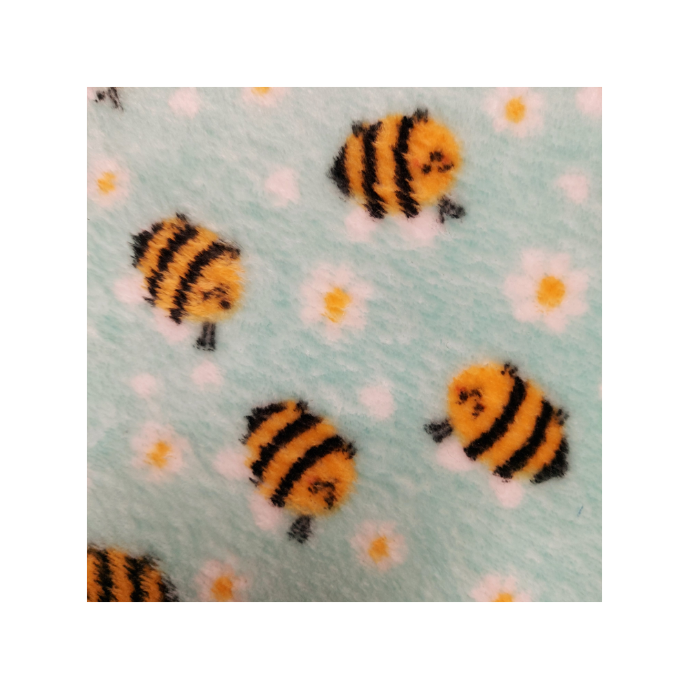 Tissu polaire doudou imprimé abeilles coloris vert