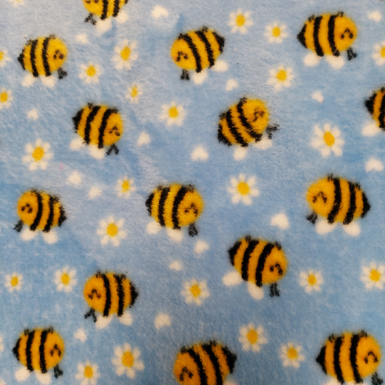 Tissu polaire doudou imprimé abeilles coloris bleu
