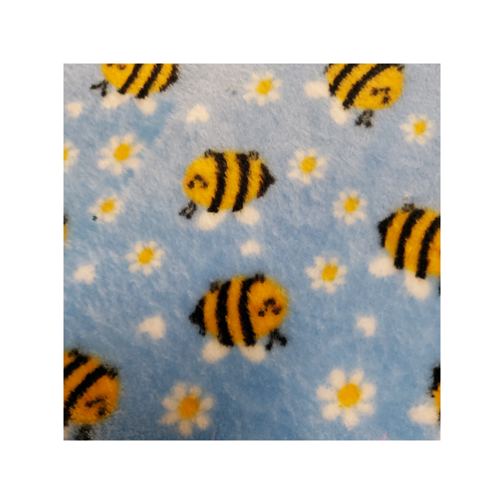 Tissu polaire doudou imprimé abeilles coloris bleu