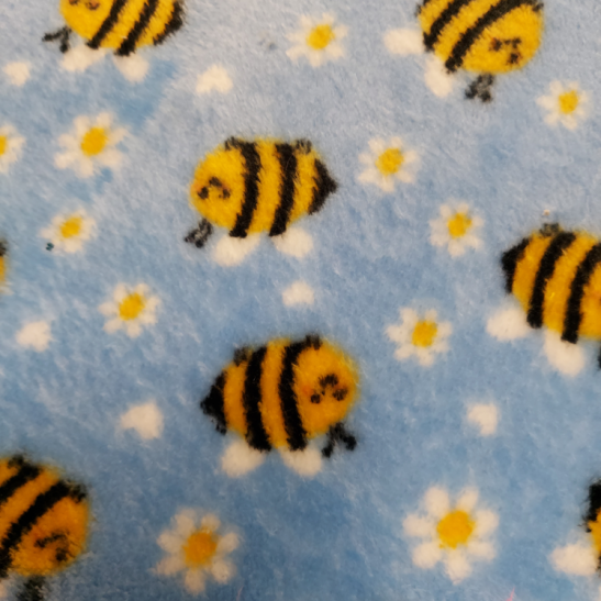 Tissu polaire doudou imprimé abeilles coloris bleu