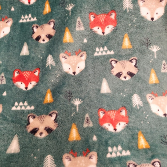 Tissu polaire doudou imprimé renard et raton