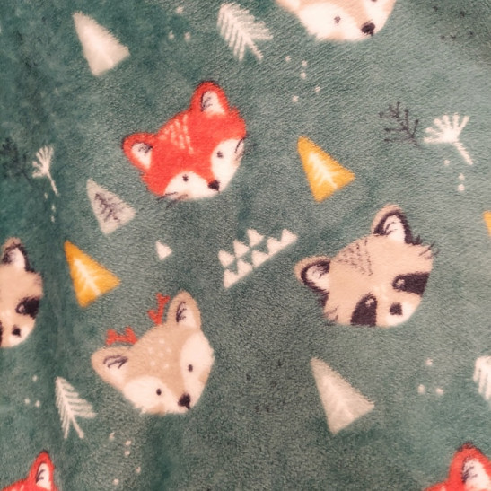 Tissu polaire doudou imprimé renard et raton