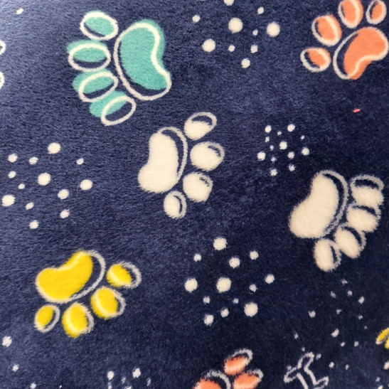 Tissu polaire doudou imprimé papattes coloris bleu marine