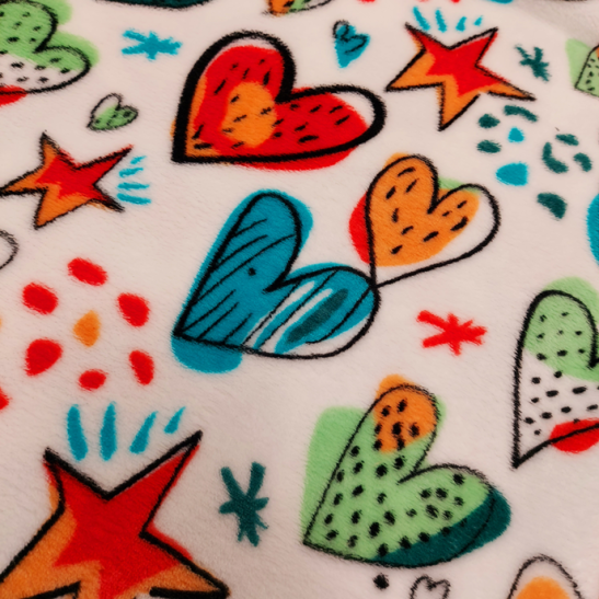 Polar fleece material  printed with hearts