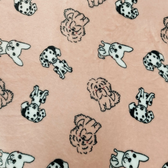 Tissu polaire doudou imprimé chiens coloris rose