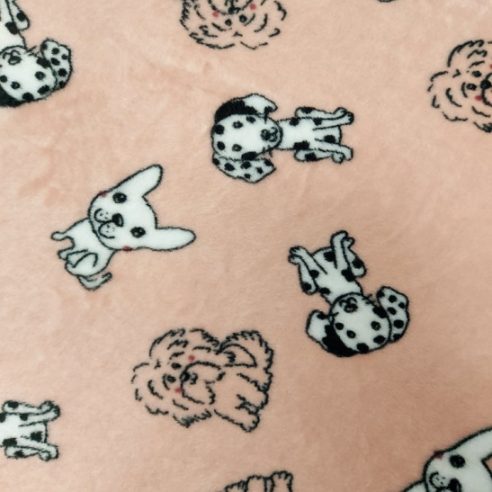 Tissu polaire doudou imprimé chiens coloris rose