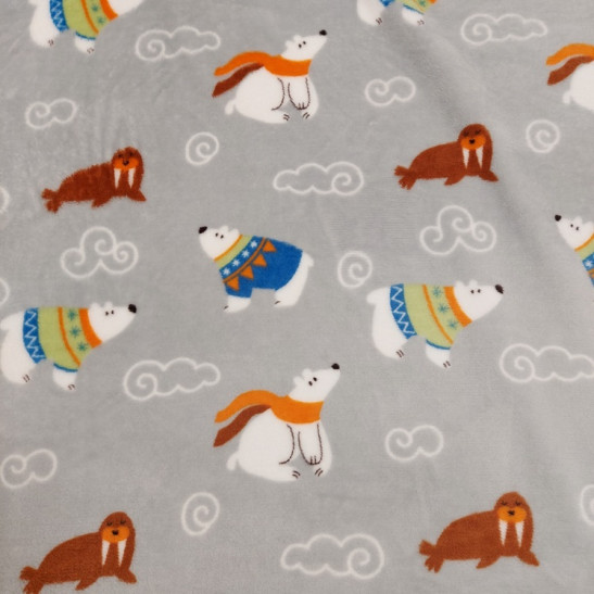 Tissu polaire doudou imprimé oursons d'hiver