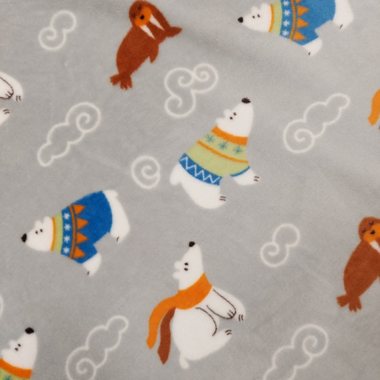 Polar fleece material  printed with winter bears