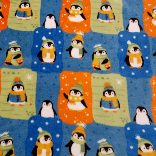 Tissu polaire doudou imprimé pingouins