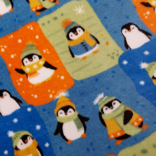 Tissu polaire doudou imprimé pingouins