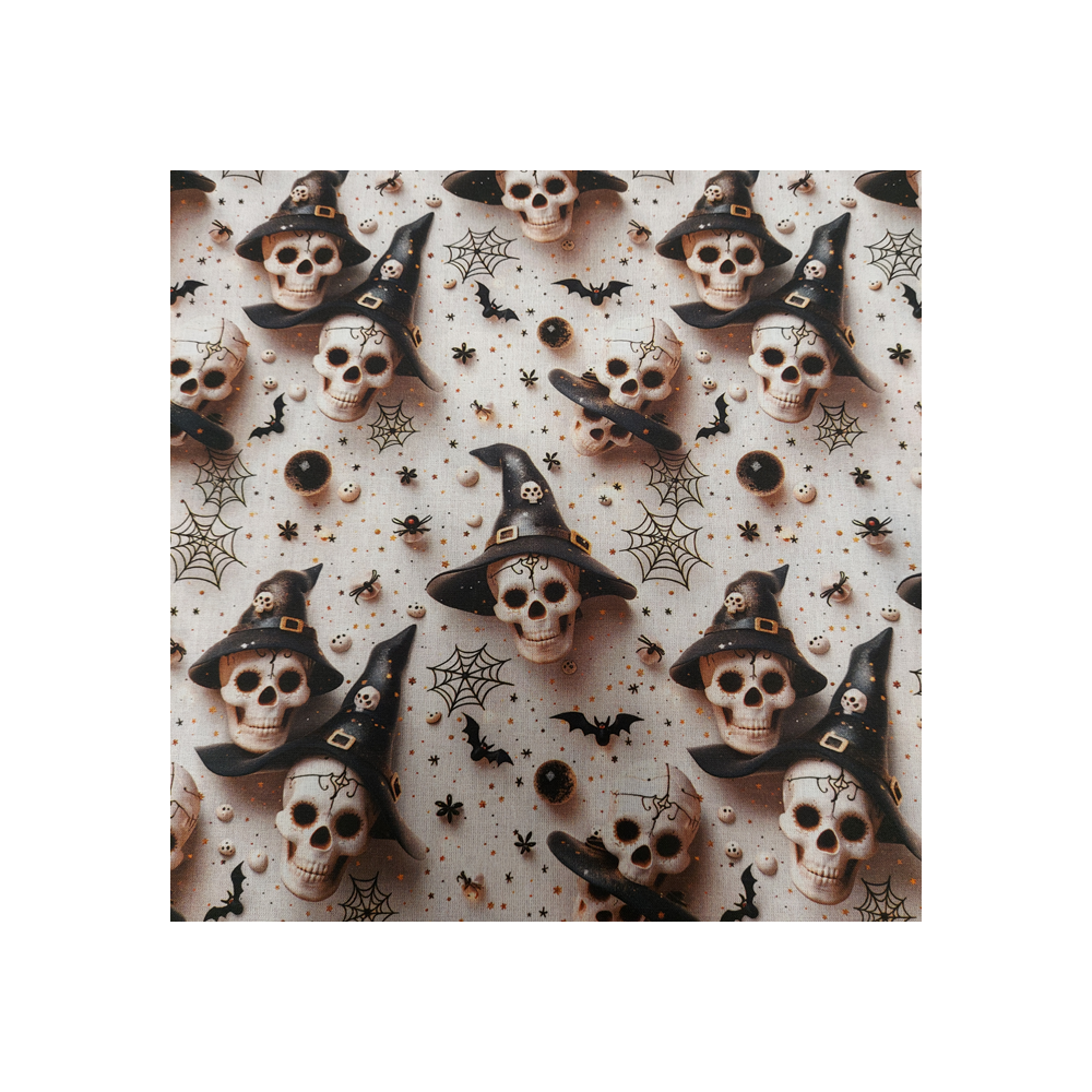 Tissu Halloween coton digital effet 3 D imprimé têtes de mort