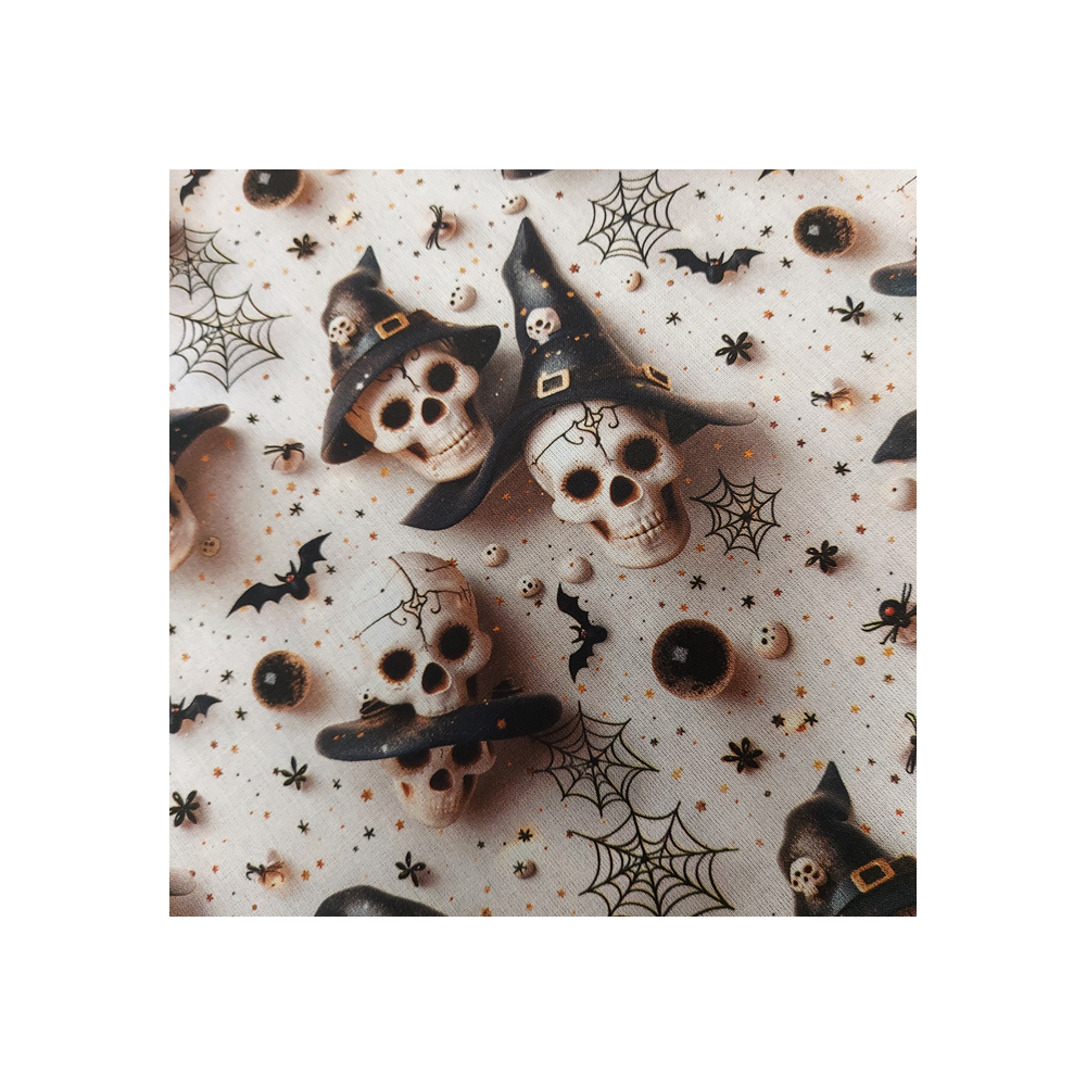 Tissu Halloween coton digital effet 3 D imprimé têtes de mort