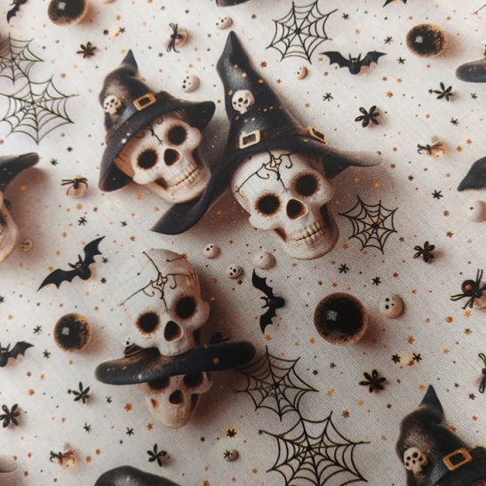 Tissu Halloween coton digital effet 3 D imprimé têtes de mort