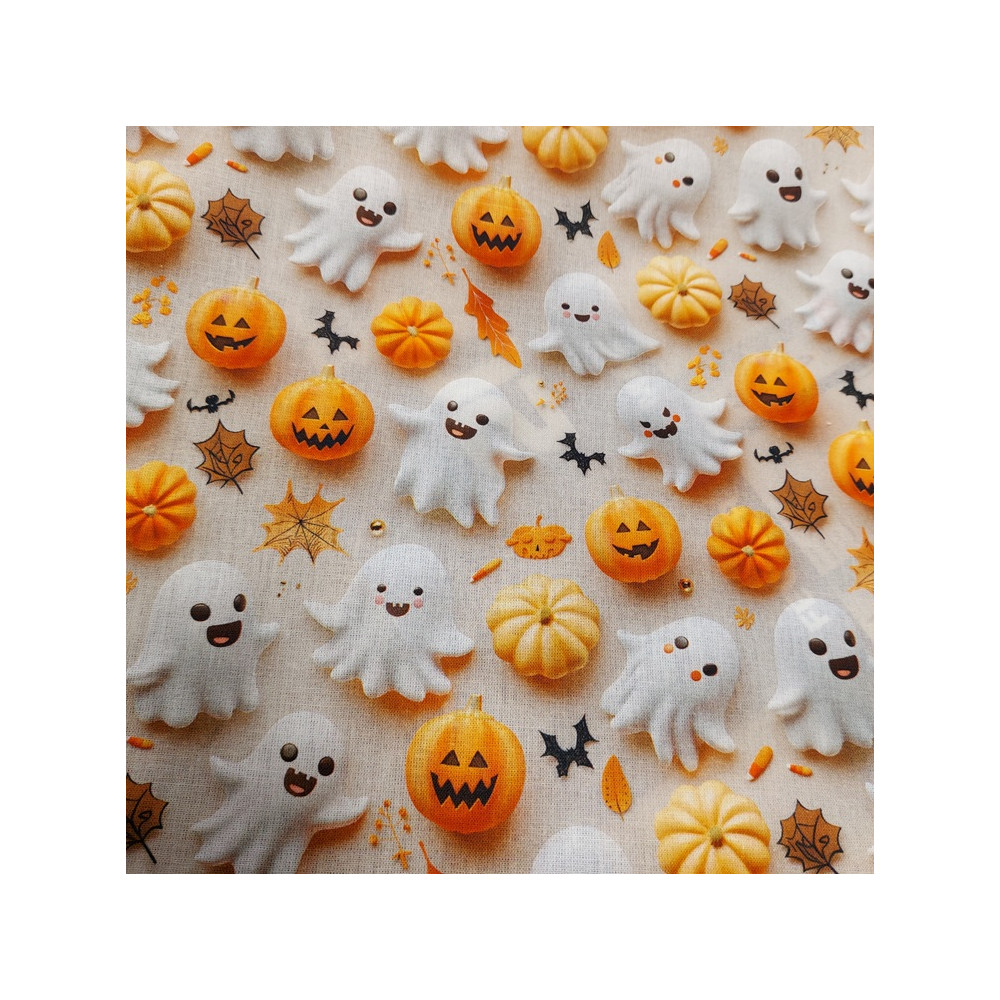 Tissu Halloween coton digital effet 3 D imprimé fantômes et citrouilles