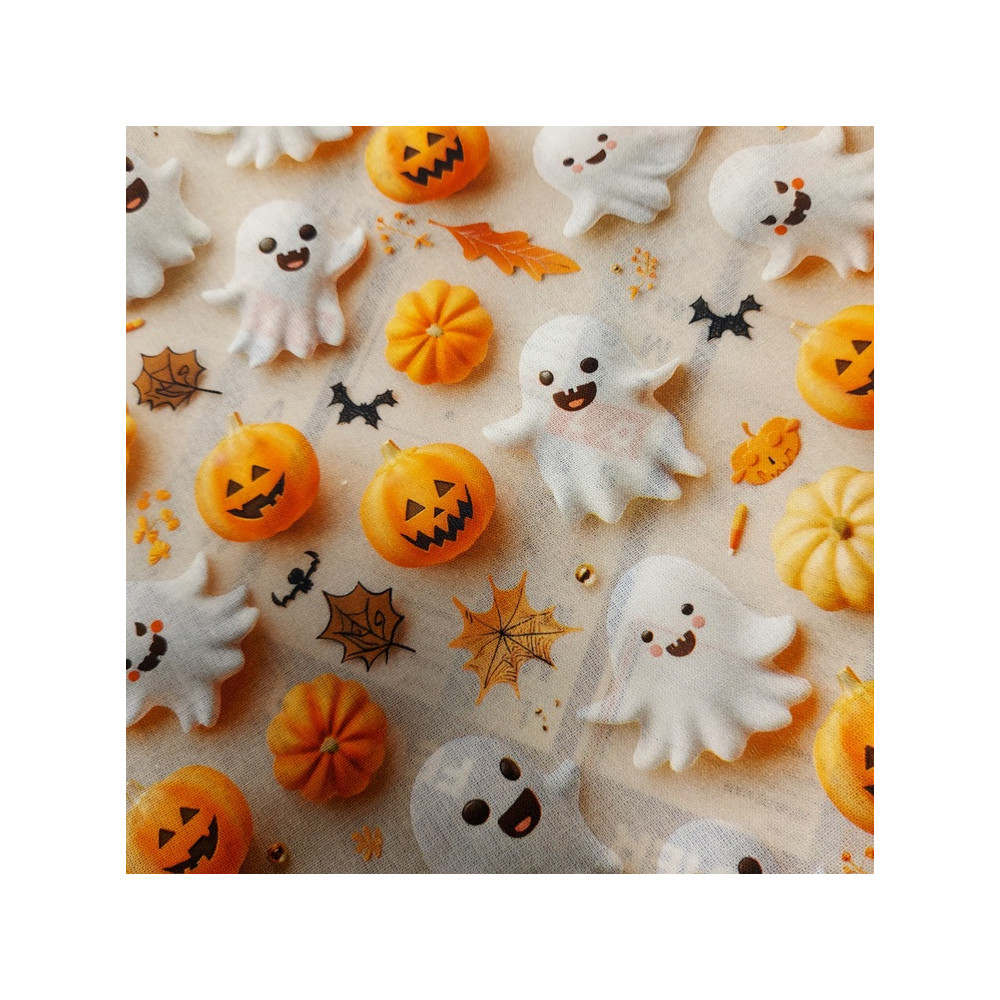 Tissu Halloween coton digital effet 3 D imprimé fantômes et citrouilles