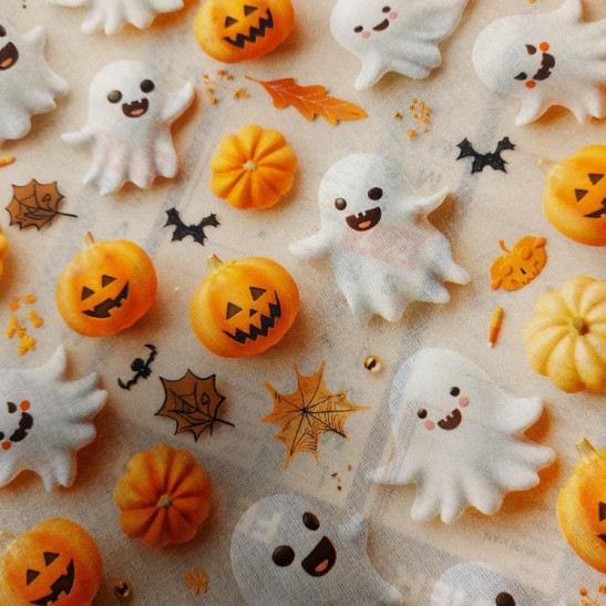 Halloween cotton material 3 D digital  print with ghosts and pumpkins