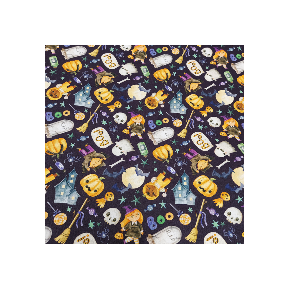 Tissu Halloween coton digital  imprimé BOO