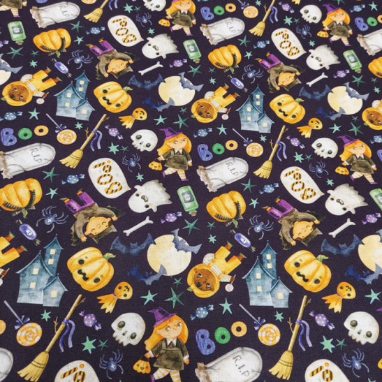 Tissu Halloween coton digital  imprimé BOO