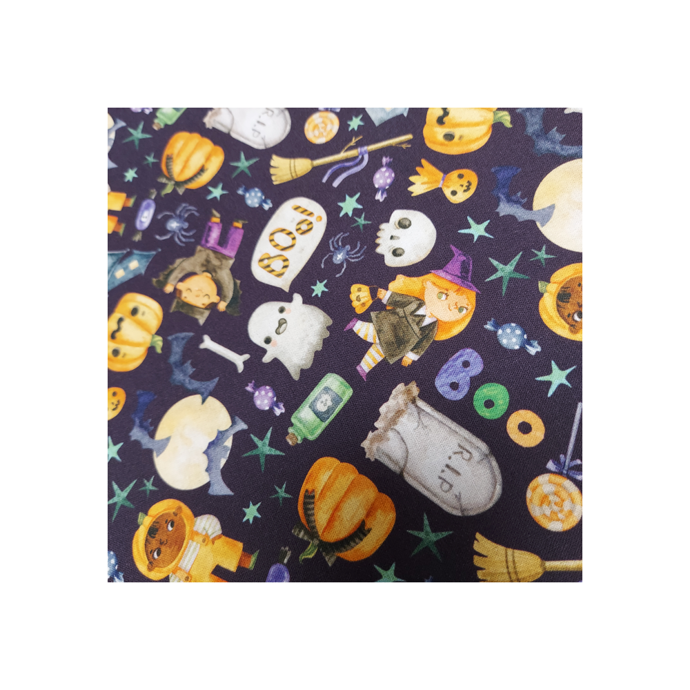 Tissu Halloween coton digital  imprimé BOO