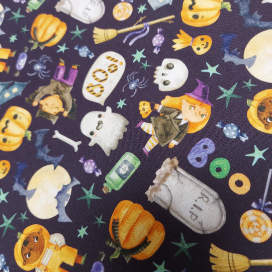 Tissu Halloween coton digital  imprimé BOO
