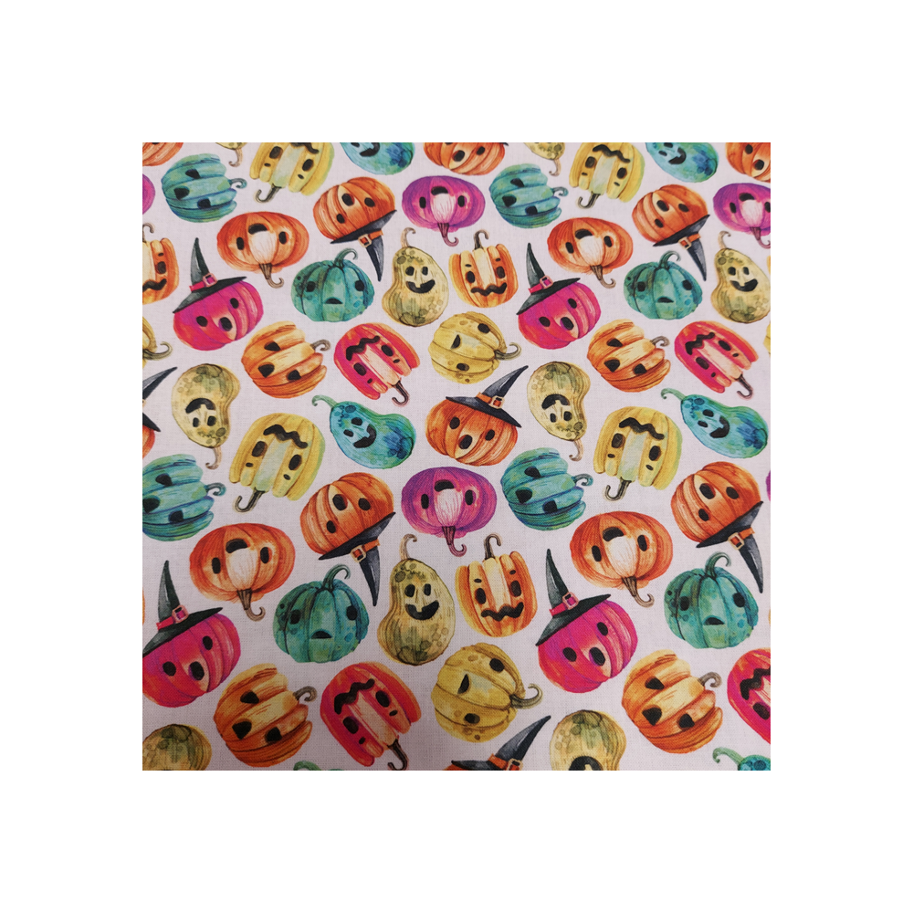 Tissu Halloween coton digital effet imprimé citrouilles