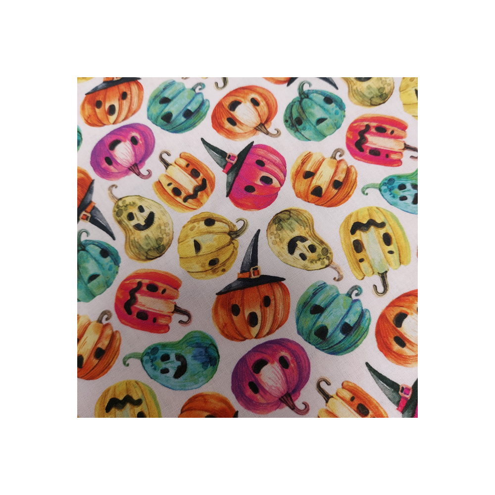 Tissu Halloween coton digital effet imprimé citrouilles