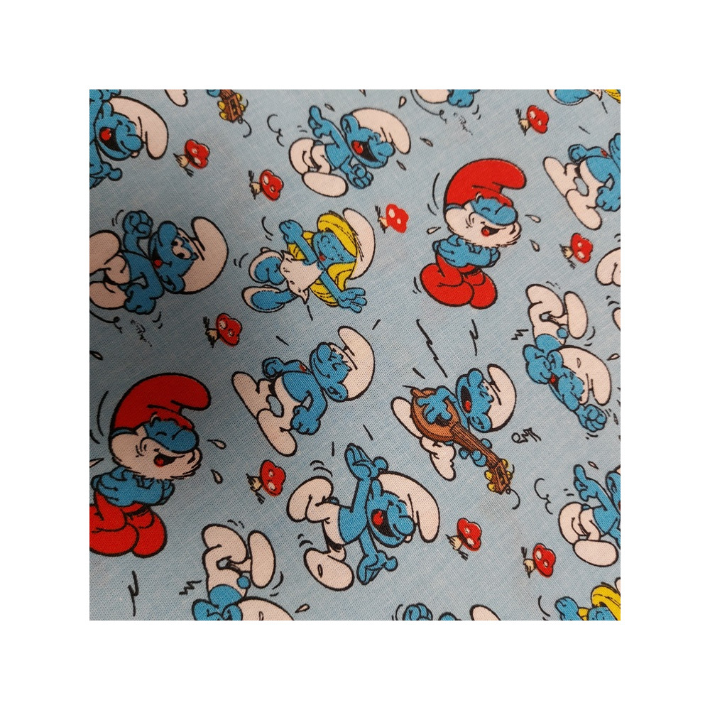 cotton material printed with Smurfs