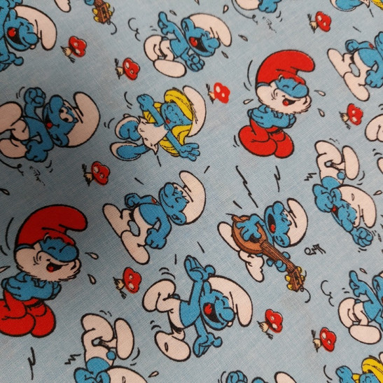 cotton material printed with Smurfs