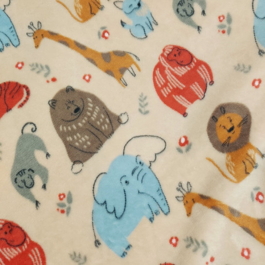 Polar fleece material  printed with Jungle animals