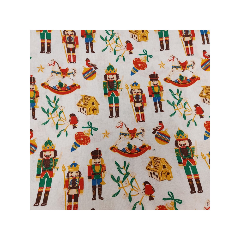Tissu Noël Safeco coton imprimé casse noisette