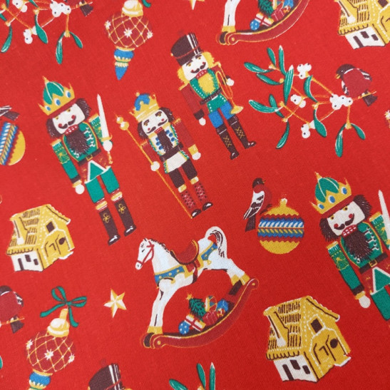 Christmas cotton print with Nutcracker color red
