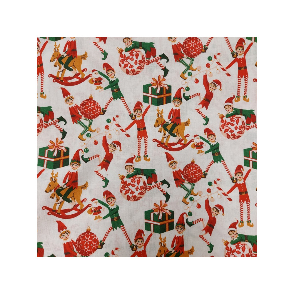 Tissu Noël Safeco coton imprimé lutins