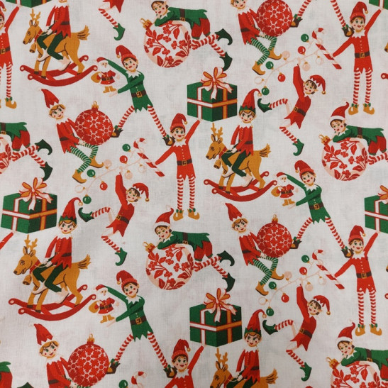 Christmas cotton print with elves