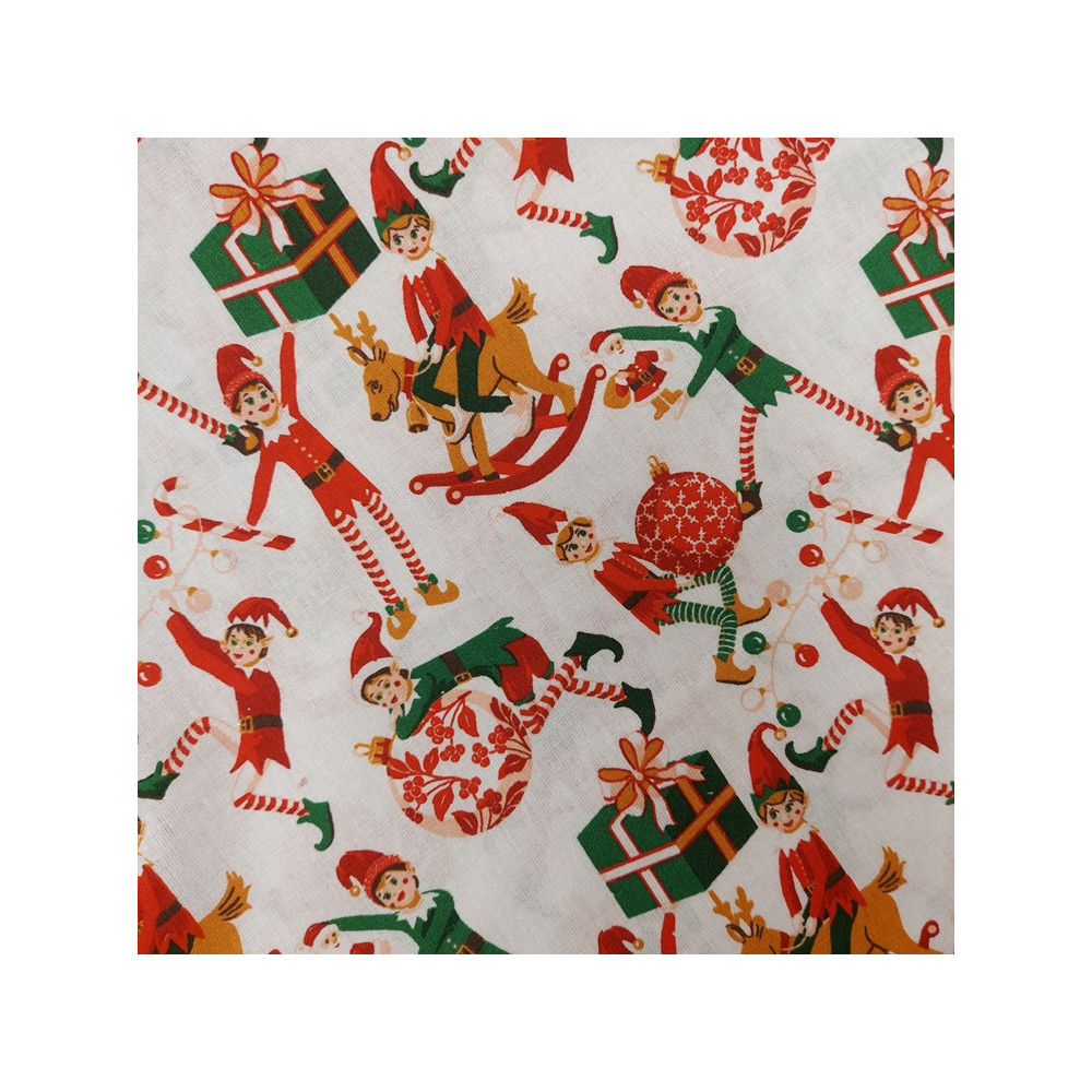 Tissu Noël Safeco coton imprimé lutins