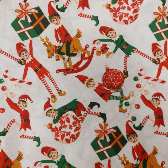 Tissu Noël Safeco coton imprimé lutins